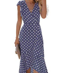 Summer Floral Print Cross V Neck Dress Long Maxi